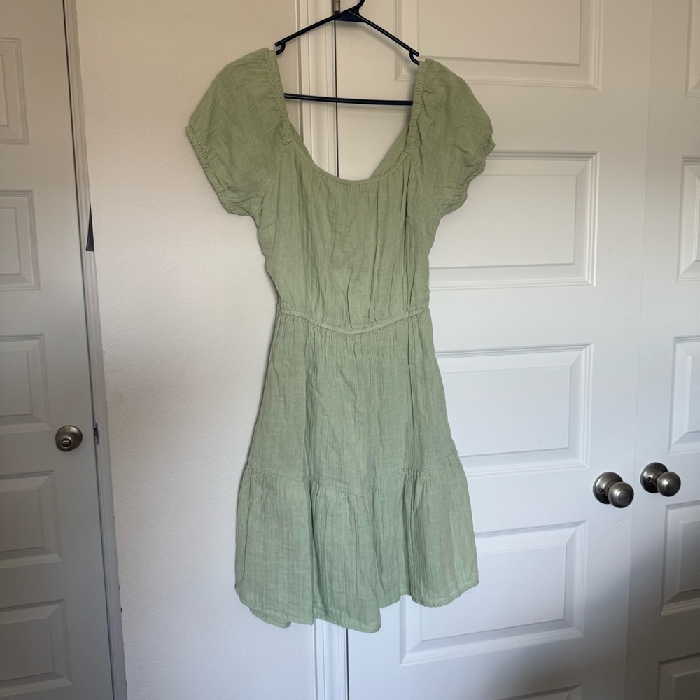 Jessica Simpson Sage Green Scoop Neck Tiered Mini Dress